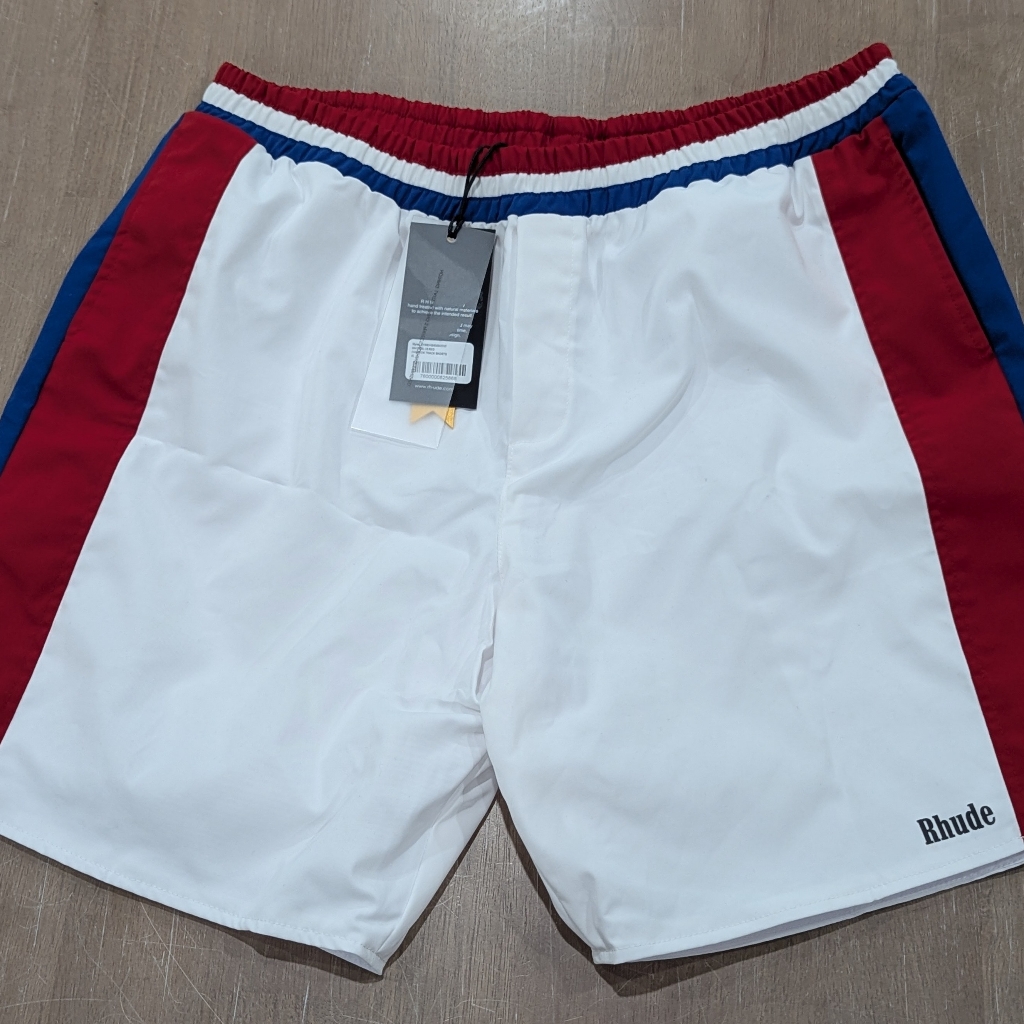 $710 Mens Rhude Chevron Striped Track Shorts White/Multi Small